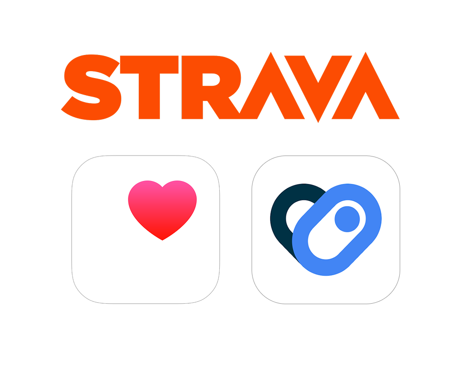 Strava, Apple Health, and Health Connect integration logos